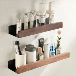 Bathroom Shelves Black Walnut Wood Bathroom Storage Rack Wall Mounted Light Luxury Living Room Non Perforated Bathroom Storage Rack 231124