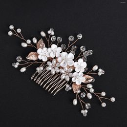 Hair Clips Exquisite Comb Polymer Clay Flower Freshwater Pearls Silver Colour Leave For Women Wedding Bridal Headpiece Jewel