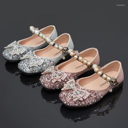 Flat Shoes Fashion Bow Sequins Baby Wedding Dress Girl Leather Children School Shoe For Kids 2 4 5 6 7 8 9 10 11 12 Years