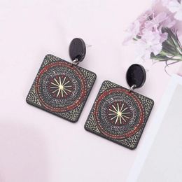 Dangle Earrings Korean Style Fashion Retro Geometric Square Acrylic For Women Creative Pattern Temperament Color Matching Year Gift
