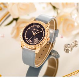 Wristwatches Top Womens Watches Luxury Gold Casual Quartz Watch Women Crystal Leather Strap Dress For Gift Relogio Feminino