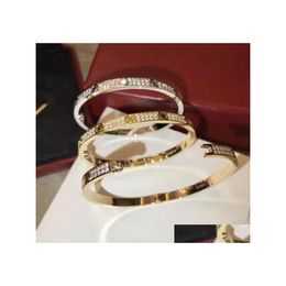 Bangle Luxury Top Fine Brand Pure 925 Sterling Sier Jewellery For Women Screw Driver Thin Design Rose Gold Diamond Love Wedding Engage Dhh6F