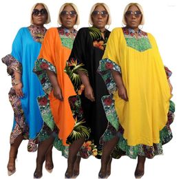 Ethnic Clothing Summer Elegant African Women Half Sleeve V-neck Polyester Printing Dress Dashiki Dresses For L-4XL