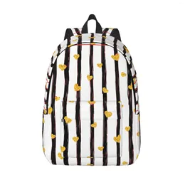 Backpack Stripes Golden Heart Classic Basic Canvas School Casual Daypack Office For Men Women