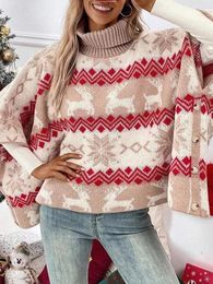 Women's Sweaters Women S Christmas Classic Elk Snowflake Print Turtleneck Batwing Sleeve Pullover Knit Tops