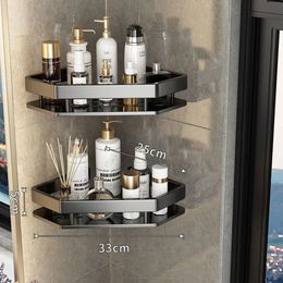 Bathroom Shelves Punch-free Corner Rack Bathroom Shelf Shelves Wall Mounted Shower Storage Aluminum Holder Bathroom Kitchen Organizer Accessorie 231124