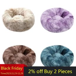 kennels pens Pet Dog Bed Soft Plush Winter Donut Nest Cuddler Puppy Kennel Round Cushion Washable Warm Mat Basket Sofa Dogs House Accessories 231124