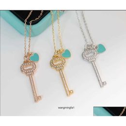 Pendant Necklaces S925 Knot Necklace 100% 925 Sier Blue Enamel Key Chains Tiff T-Home Drop Delivery Jewellery Pendants Dh1Qo