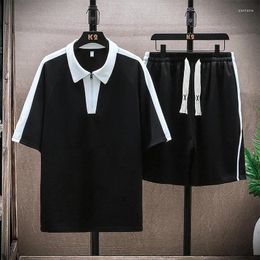 Tute da uomo Polo estiva con risvolto Set 2 pezzi Maglie e pantaloncini a maniche corte Vestito casual da gioventù Abbigliamento moda coreana Uomo