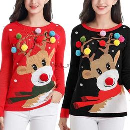 Women's Sweaters Womens Christmas Sweater Reindeer Pattern Knitted Shirt Colourful Plush Holiday Casual Pullover Jumper Top GiftsL231122