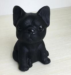 lovely natural black obsidian puppy Ornaments French Bulldog Decoration crystal healing hand carved Arts and crafts1392129