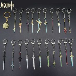 Cartoon Figures 6CM Genshin Impact Sword Weapon Keychains Zhongli Venti Tartaglia Katana Key Chain Skyward Blade Keyring Anime Jewellery Gift T230425