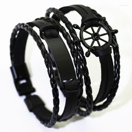 Link Bracelets Black Wrap Woven Fashion Handmade Men Male Women Leather Bracelet Bangle Wholesale Jewellery Gift