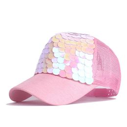 Hats Summer Children Geometric Color Sequin Mesh Baby Baseball Caps Boys And Girls Outdoor Travel Matching Adjustable 2021 P230424