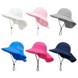 Caps s Kids Outdoor Sun Protection with Neck Flap Adjustable Large Brim Summer Beach Play Hat for wide brim girl hat P230424