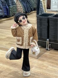 Jackets Girl Coat Children Clothing 2023 Winter Korean Style Fur One Fashionable Suede Motorcycle Cotton-padded Clothes