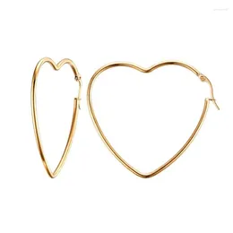 Hoop Earrings Fashion Stainless Steel Golden Plated Jewelry Heart Shape Exaggerated Big Size Perfect For Women Girl Female