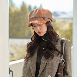 Stingy Brim Hats Fashion Korean Style Women's Octagonal Hat Suede Material Two-color Matching Casual Retro Military Cap Artist Beret