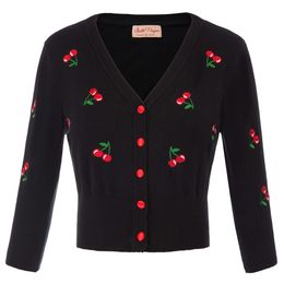 Women's Jackets Belle Poque Women's Jacket Cardigan Autumn Spring Cherry Embroidery Jumper 3/4 Sleeve V-Neck Cut Knit Coat 230425