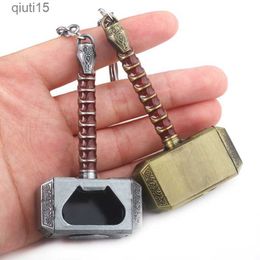 Cartoon Figures Thor Weapon Metal Hammer Keychain Fashion Car Key Accessories Bottle Opener Key Chain Movie Fans Gift Souvenior Cosplay Props T230425