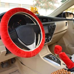 Steering Wheel Covers 3Pcs/Set Cover Winter Warm Soft Plush Fluffy With Stop Lever Hand Brake CoversSteering