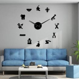 Wall Clocks Home Decoration Acrylic Mirror Clock Creative Fashion Dentist Living Room Stick Bedroom Decor