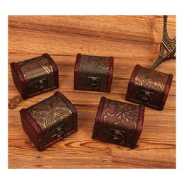 Packing Boxes Wholesale 100Pcs Small Vintage Trinket Wooden Jewelry Storage Box Treasure Chest Case Home Craft Decor Randomly Drop D Dhmsm