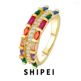 Cluster Rings SHIPEI 18K Gold Plated 925 Sterling Silver Lab Colorful Sapphire Gemstone Charm Ring For Women Jewelry Wedding Band Wholesale