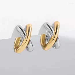 Hoop Earrings Punk Gold Color Mixing Cross For Women Vintage Metal Stainless Steel Geometric Small Huggie Hoops Jewelry