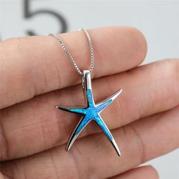 Pendant Necklaces Boho Blue White Green Opal Chain Necklace Cute Female Starfish Vintage Silver Colour Wedding For Women