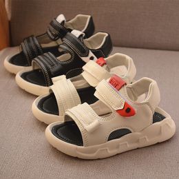 Sandals Summer Toddler Sandals Baby Girl Shoes Solid Colour Leather Breathable Boys Sneakers Kids Infant Sport Boys Black Sandals 230425