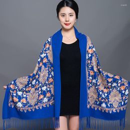 Scarves Cashmere Pashmina Women Elegant Lady Scarf Warm Shawl Long Floral Embroider Stoles Bandana Hijab Beach Blanket