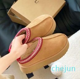 Slippers Tazz Mustard Chestnut Leather retro Designer Snow Boots Australian Women's Boot Winter Buckle Fur Short