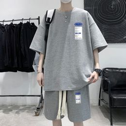 Men's Tracksuits White Tracksuit Men's T-Shirt Shorts 2-Piece Set Korean of Harajuku High Street Clothing Creative Pattern Men's Short Suit 230425
