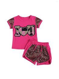 Clothing Sets Children's Two Piece Set Baby Sequins Colour Matching Short Sleeve Crew Neck Shirt Infant's Shorts Suit