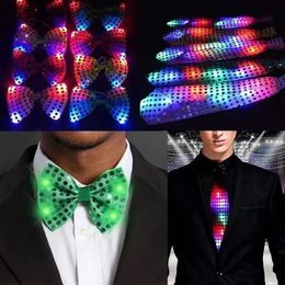 Other Festive Party Supplies 1X Flashing Light Up Bow Tie Necktie LED Mens Lights Sequins Bowtie Wedding Random Color Festival Accessories 231124