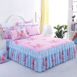 Bed Skirt Floral Elegant Bed Skirts Sanding Lace Bed Cover Bedroom Non-Slip Mattress Cover Skirt Bedspreads Bed Two-Layer Decorated Cover 230424