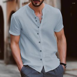 Men's Casual Shirts Hawaii Fashion Retro Button Cotton And Linen Short-sleeved Shirt