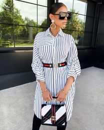 Casual Dresses Women Stripe Print Long Shirt Dress Fashion Boho Beach Button Big Maxi Spring Summer 2023 Ladies Letter Oversized Robe