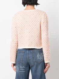 Women's Knits Patads France M Family 2023 Early Spring Women's Rhinestone Patch Bag Mixed Colour French Lady Style Knitted Cardigan