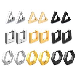 Hoop Earrings Stainless Steel Huggie Stud Triangle Ear Piercing Studs T4MD