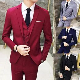 Men's Suits & Blazers Men Korean Style Male Slim Suit Set Casual Coat Three-piece PlusSize Wedding Business Formal Vest Blazer Pants