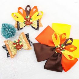 Hair Accessories Thanksgiving Day 3'' Glitter Bows For Girls Lovely Cartoon Turkey Hairpin Ribbon Bowknot Clips