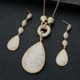 Necklace Earrings Set Fashion Ladies Party Bridal Jewellery Micro Pave CZ Stone 2 Pieces For Women Engagement