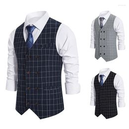 Men's Vests LOMEMOL Mens Suit Vest European Style Men's Plaid Double-breasted Retro