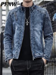 Men's Jackets PFNW Autumn/Winter Fashion Solid Jacket Men's Korean Fashion Cotton Ultra Thin Fit Denim Jacket Clothing Youth Coat 12A4401 230425