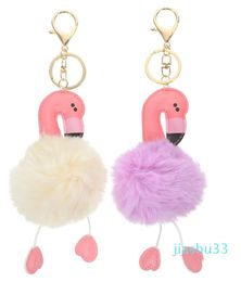 Keychains Flamingo Keychain Fur Ball Gifts Girls Women Creative Keyring Small Car Rings Backpack Pendant Chains Decoration Bag Lockets