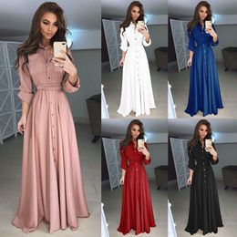 5XL Plus Size Women's Dress Printed Loose Slim-fit Long Sleeve Button Up Long Dress 5 Colours Size 8 Dress In Stock