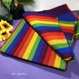 Bath Towel 10pcs Colourful Striped Rainbow Square Wrist Accessories Cotton Holiday Headdress Party Favours Cosplay Decoration 230424