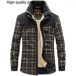 Men's Jackets Military Thick Fleece Jacket Men Autumn Winter Casual Slim Flannel Shirts Cotton Turn Down Army Plaid Coats Warm Clothes